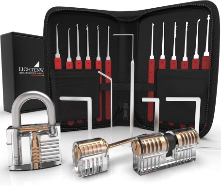 *Lockpicking Set Schlossöffnungs-Set mit verschiedenen Werkzeugen und einem Vorhängeschloss.